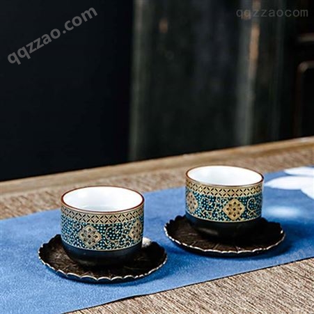 日式复古功夫茶具 茶杯品茗杯主人杯 鎏金黑陶小茶杯泡茶单杯茶盏杯