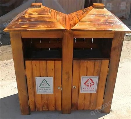 防腐木垃圾桶 景区木制果皮箱 不锈钢内胆 德晟可定制