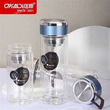 华象匡迪383双层水晶玻璃杯高硼硅商务水杯便携杯子隔茶杯