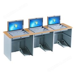兆标学生翻转电脑桌培训桌单人电脑半嵌入式隐藏桌电教室机房桌