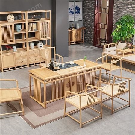 新中式实木茶桌椅组合现代简茶间茶桌白蜡木禅意办公室茶台