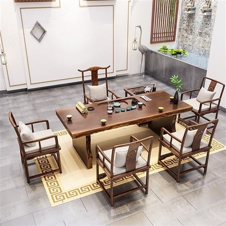 新中式茶桌椅组合实木泡茶台原木办公室禅意茶室家具