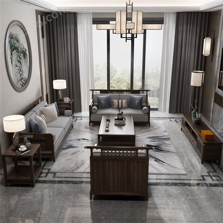 新中式沙发现代简约古典轻奢客厅禅意中式家具全实木布艺组合