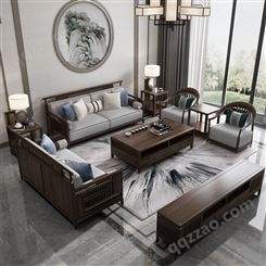 新中式沙发现代简约古典轻奢客厅禅意中式家具全实木布艺组合