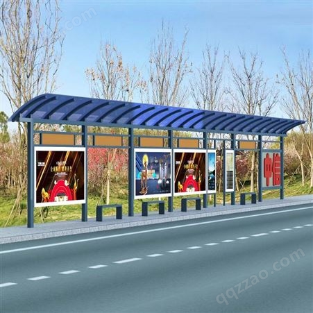 城市乡镇阳光板雨棚 厂家定制不锈钢公交候车亭 太阳能滚动灯箱
