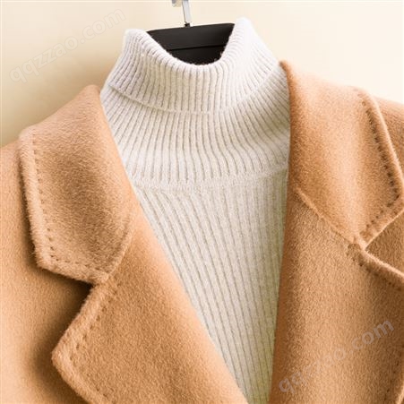 2022秋冬新款经典双排扣全羊毛外套中长款双面手工羊绒呢子大衣女