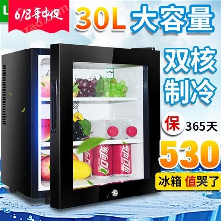 绿零30L酒店客房小冰箱家用节能单门小型展示透明玻璃小冰柜