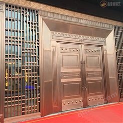 售楼部铜门 不锈钢镀铜金属大门 简约玻璃大气中式简欧进户门定做
