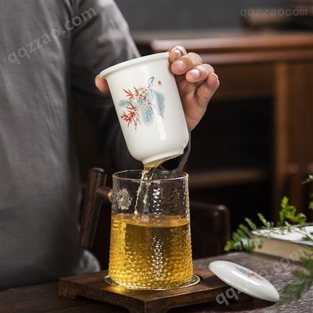 茶水分离泡茶杯带盖过滤水杯个人专用茶道杯logo一件代发